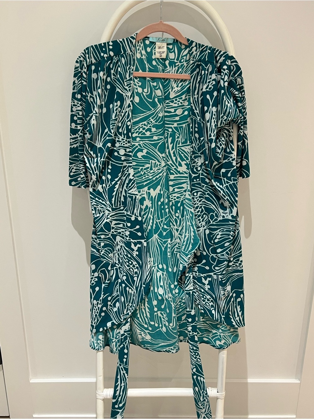 Marciano Teal and White Printed Wrap Dress